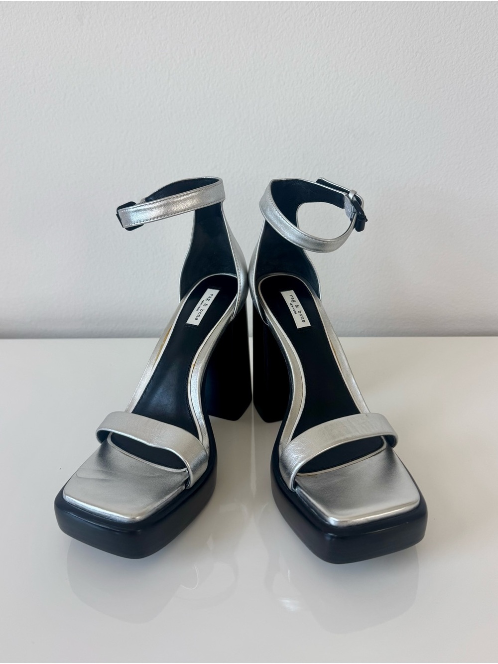 rag & bone Silver Ankle-Strap Block Heel Sandals